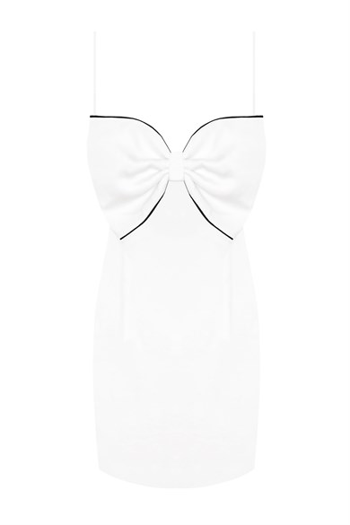 Beyaz Fiyonk Detaylı Bodycon Mini Elbise