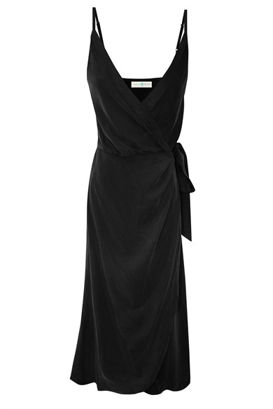 Siyah Anvelop Bağcıklı Midi Elbise