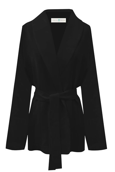 Siyah Oversized Kuşaklı Blazer
